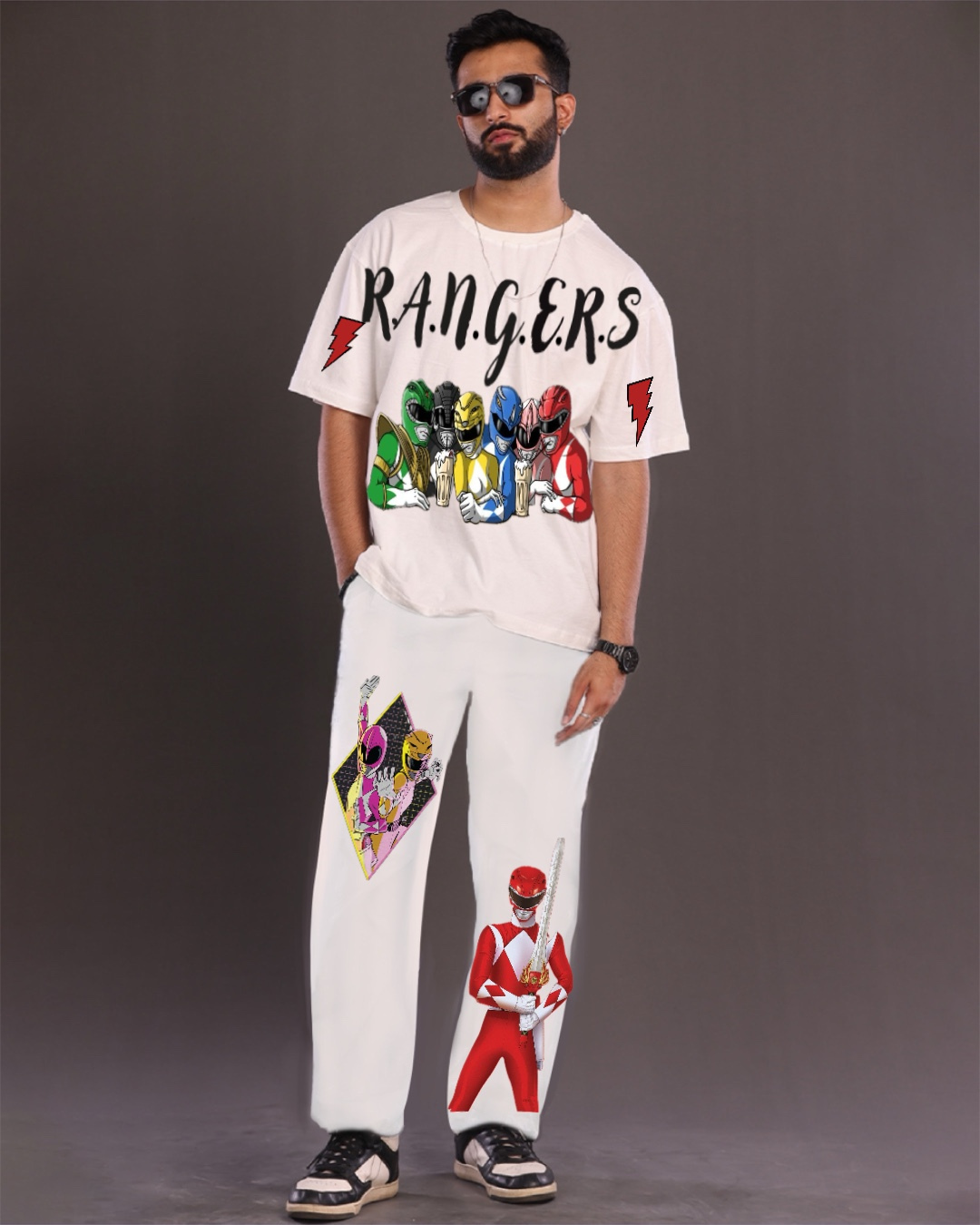 Men's Rangers Oversized Co-Ord Set - White and White