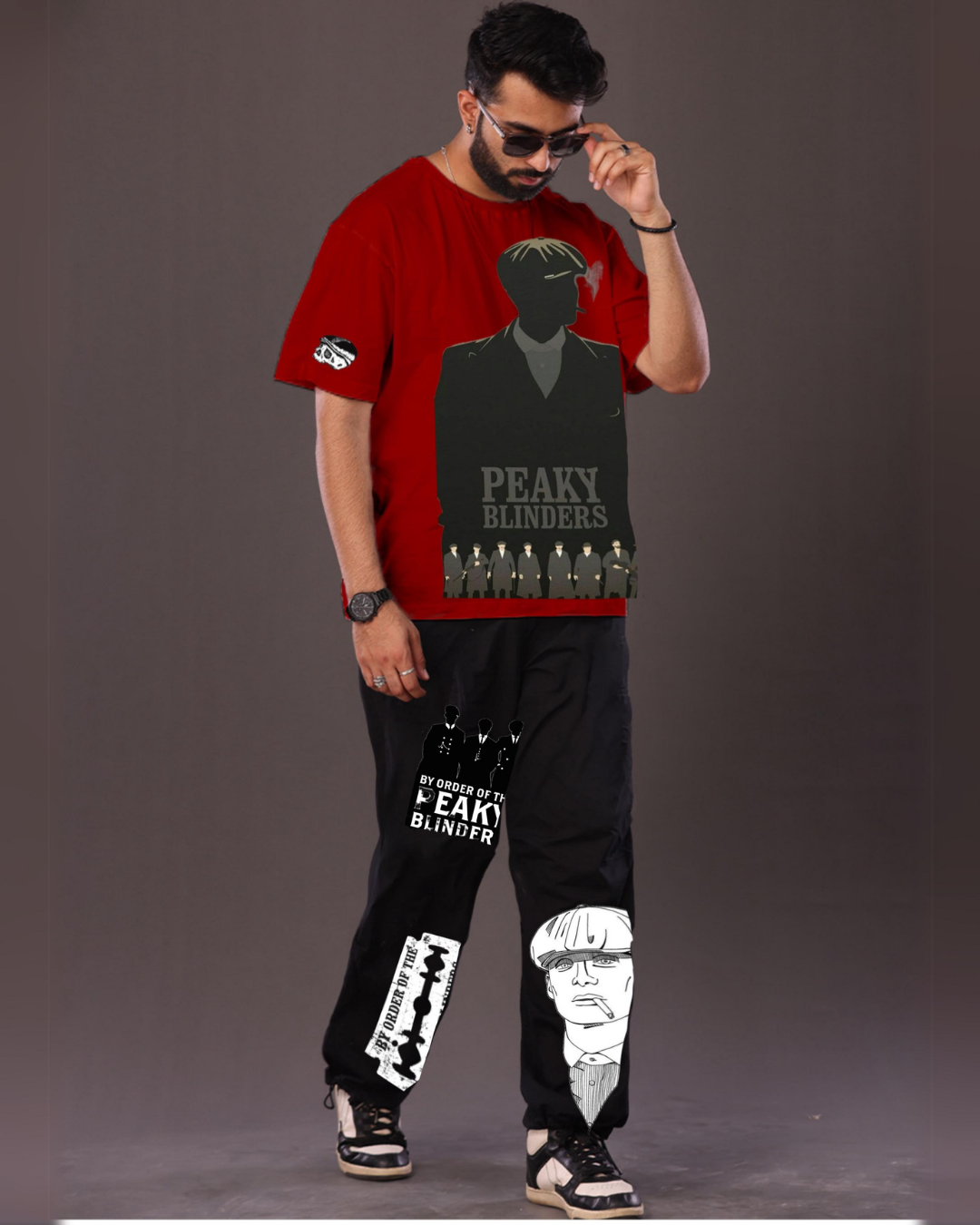 Men's Peaky Blinders Oversized Co-Ord Set - Red and Black