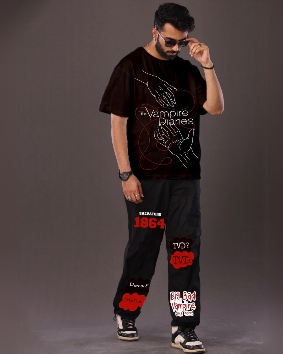 Men's vampire Diaries Oversized Black and Black Coord Set