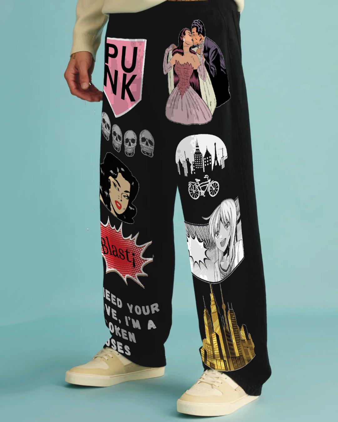 Men's Black Cotton Pant - Punk Blast(*)