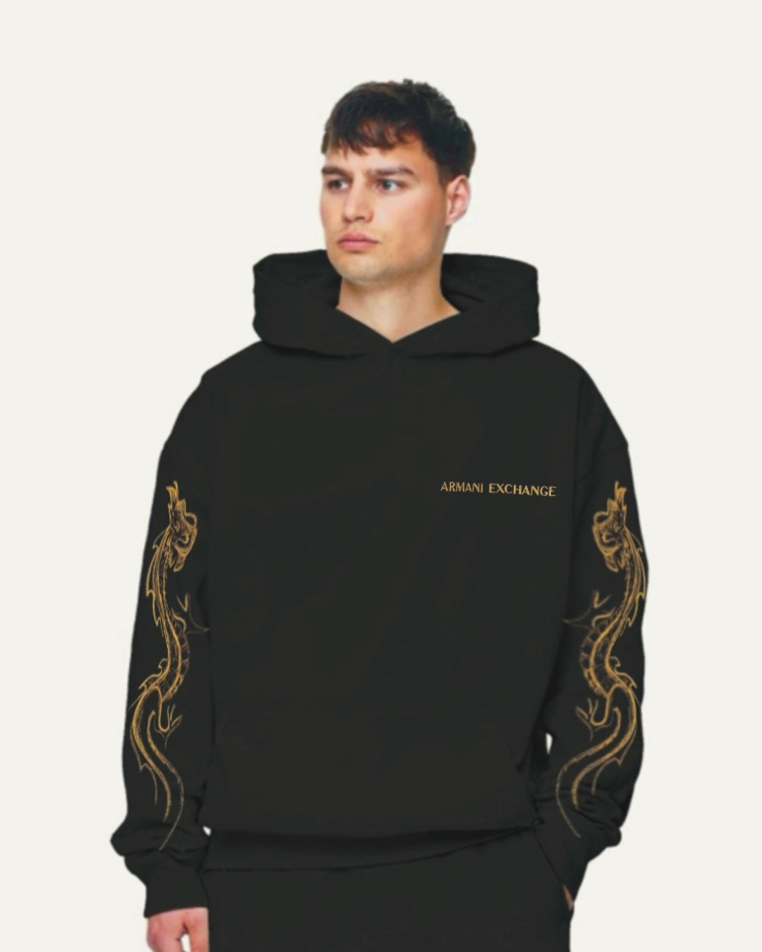 Unisex Black Oversized Hoodie - AX Dragon