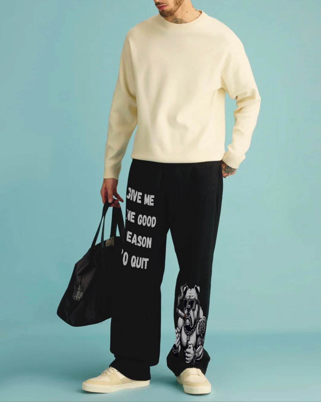 Men's Black Cotton Pant - Bull Dog(*)