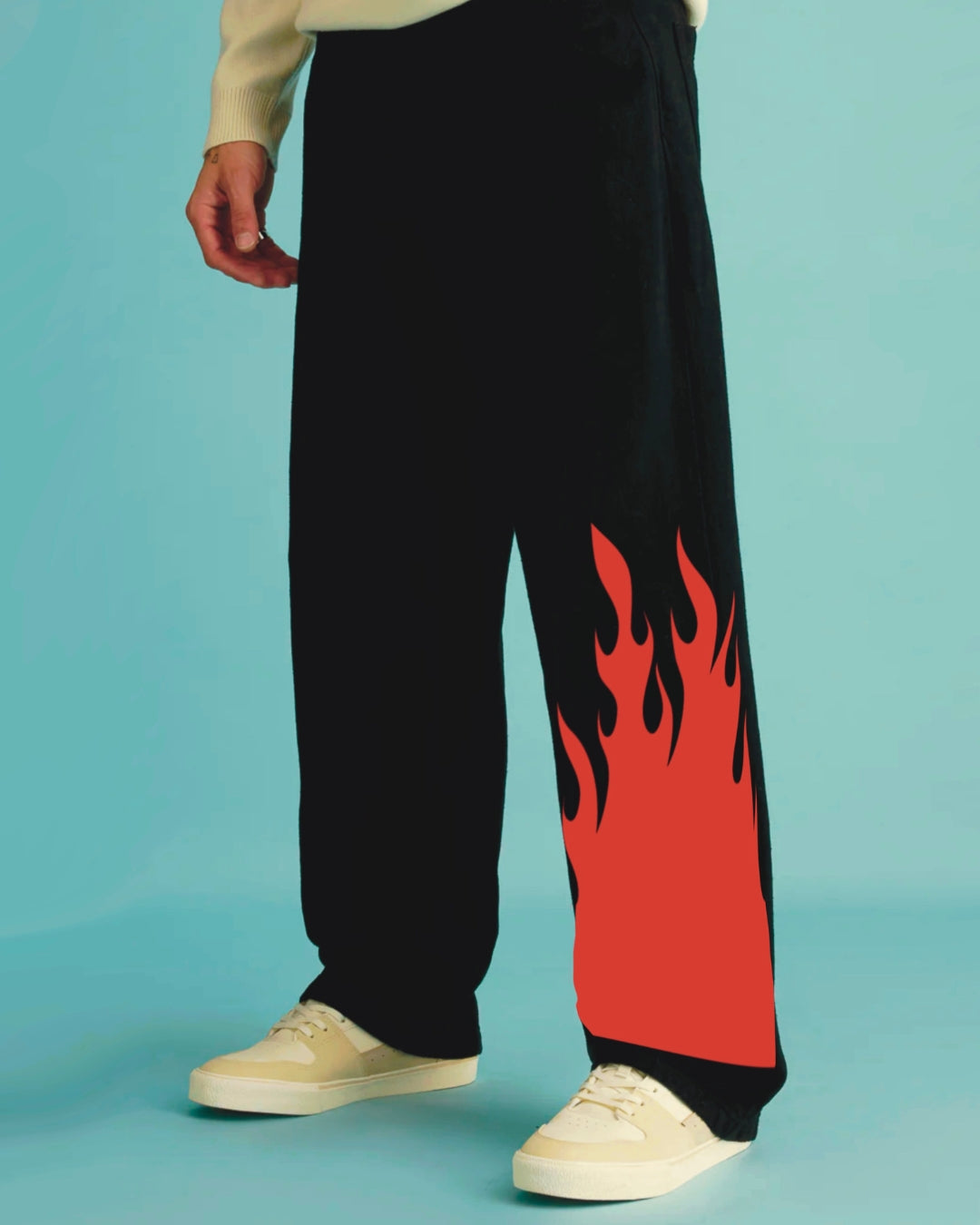 Men's Black Cotton Pant - Red Fire(*)