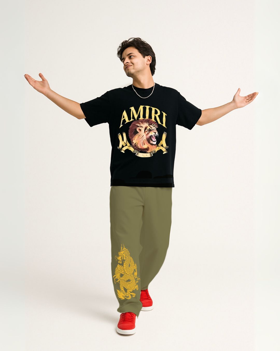 Amiri Tiger tees with Golden dragon pants (black and olive)(*)
