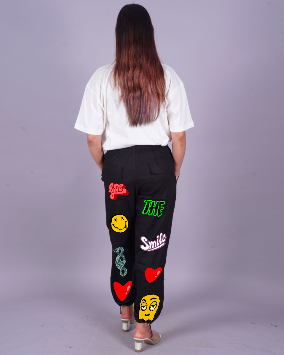 Women Goggy Love Smiley Oversized Co-Ord Set - White and Black