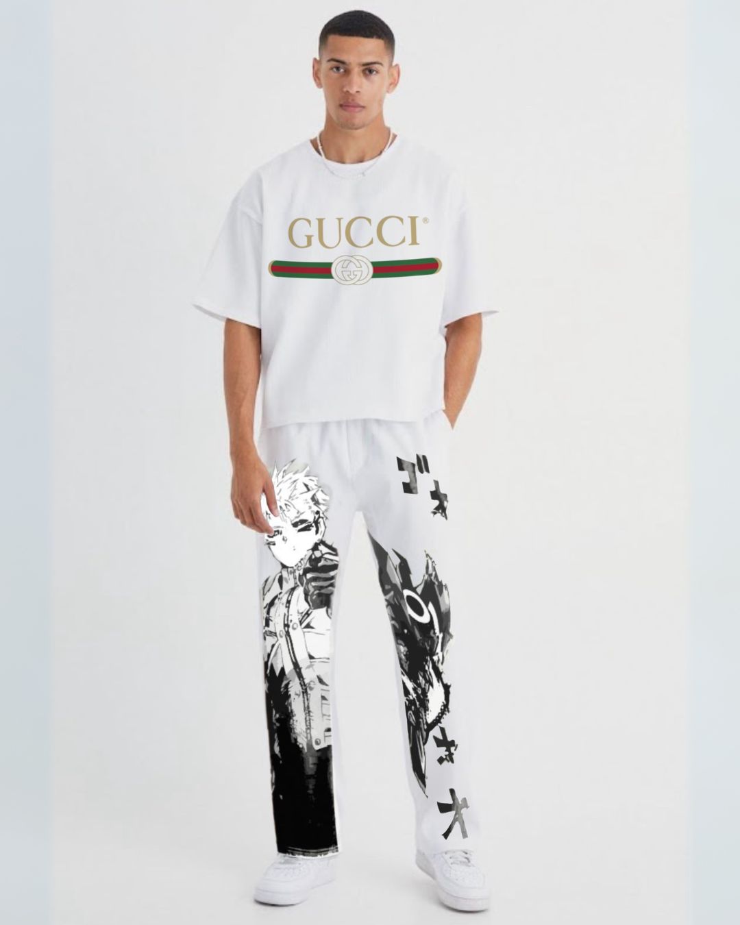 Gucci branded tees with animie pants (White and white)(*)
