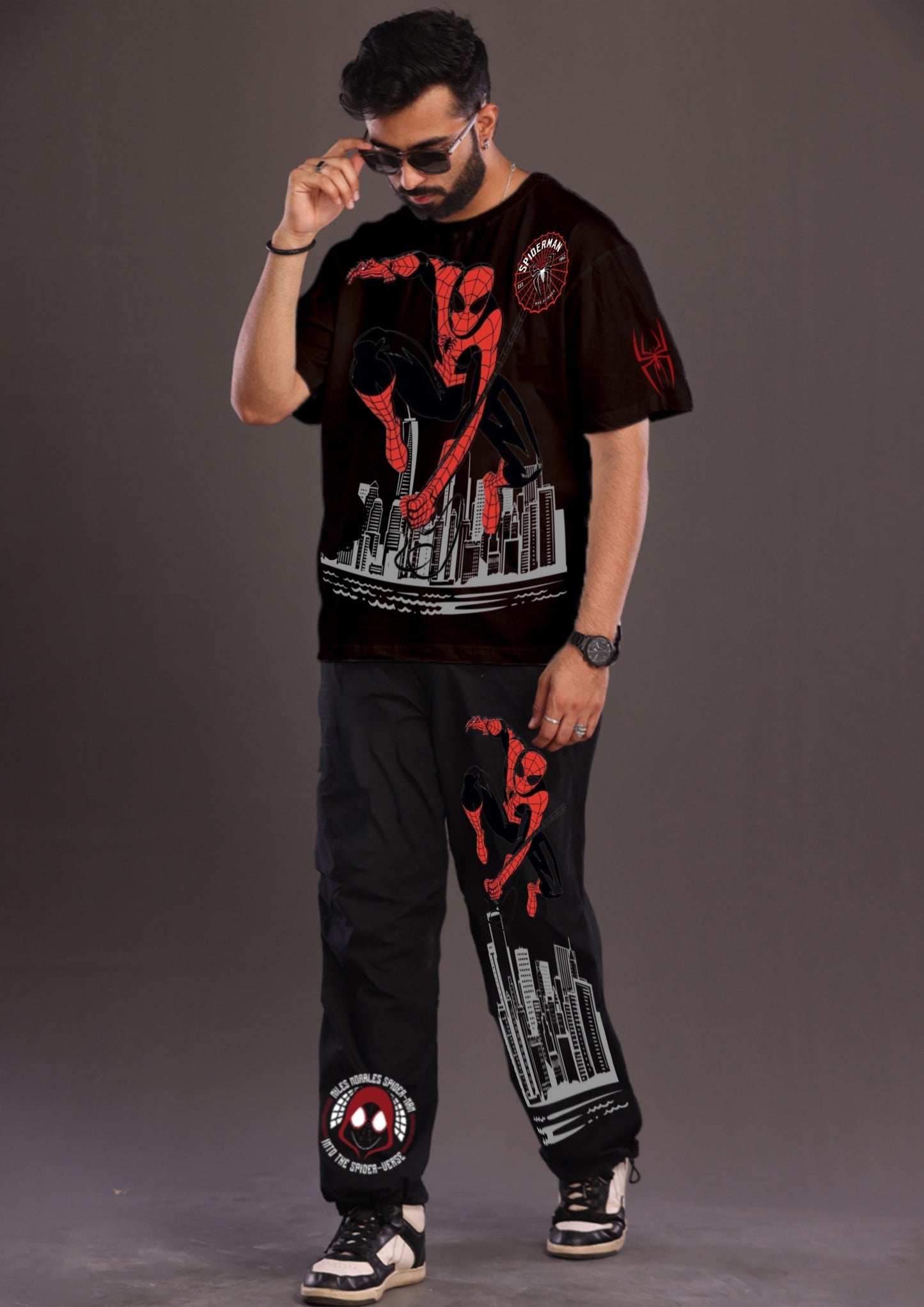 Men's Spider Man Oversized Co-Ord Set - Black and Black