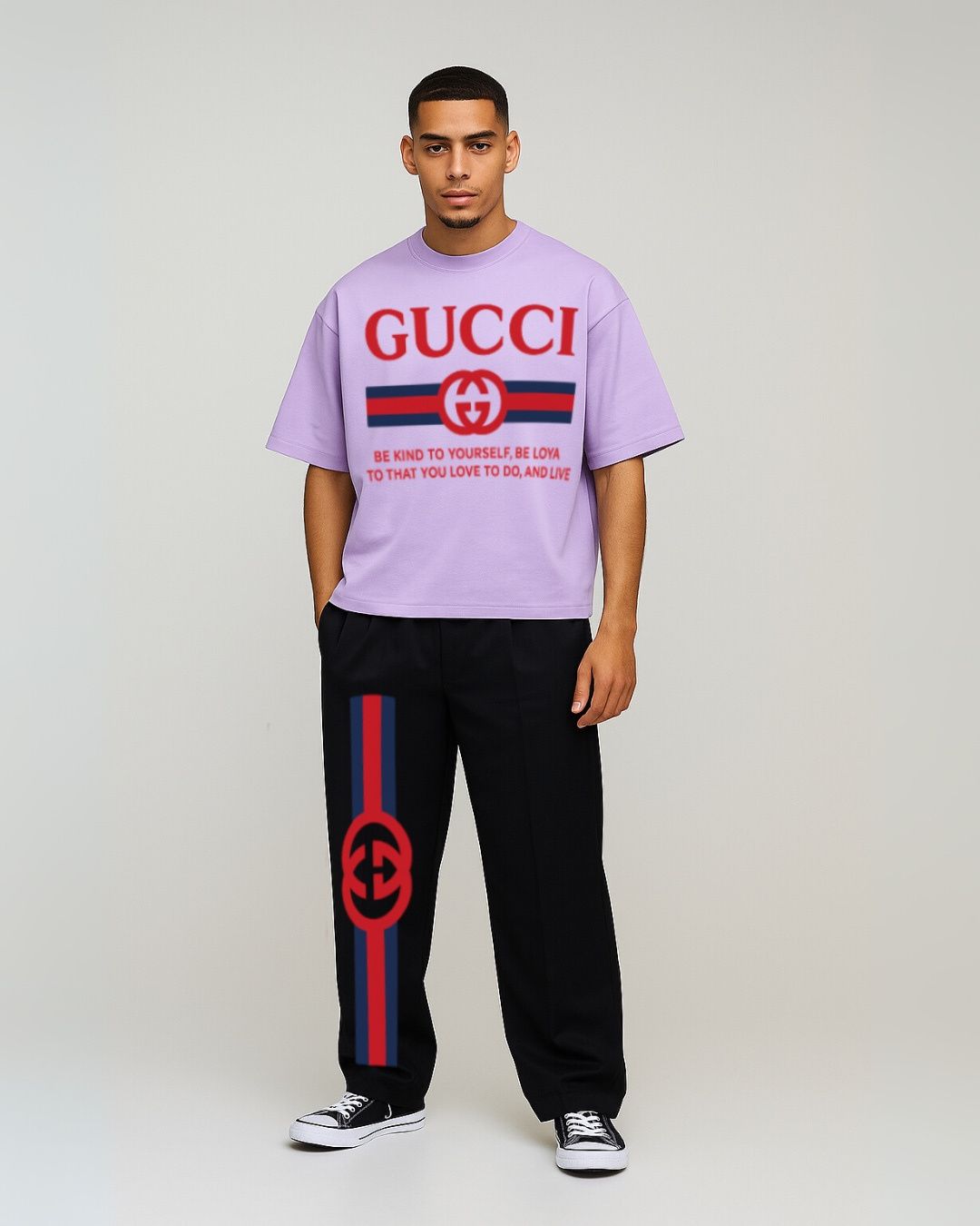 MEN'S GUCCI FLAG CORDS (PURPLE AND BLACK)