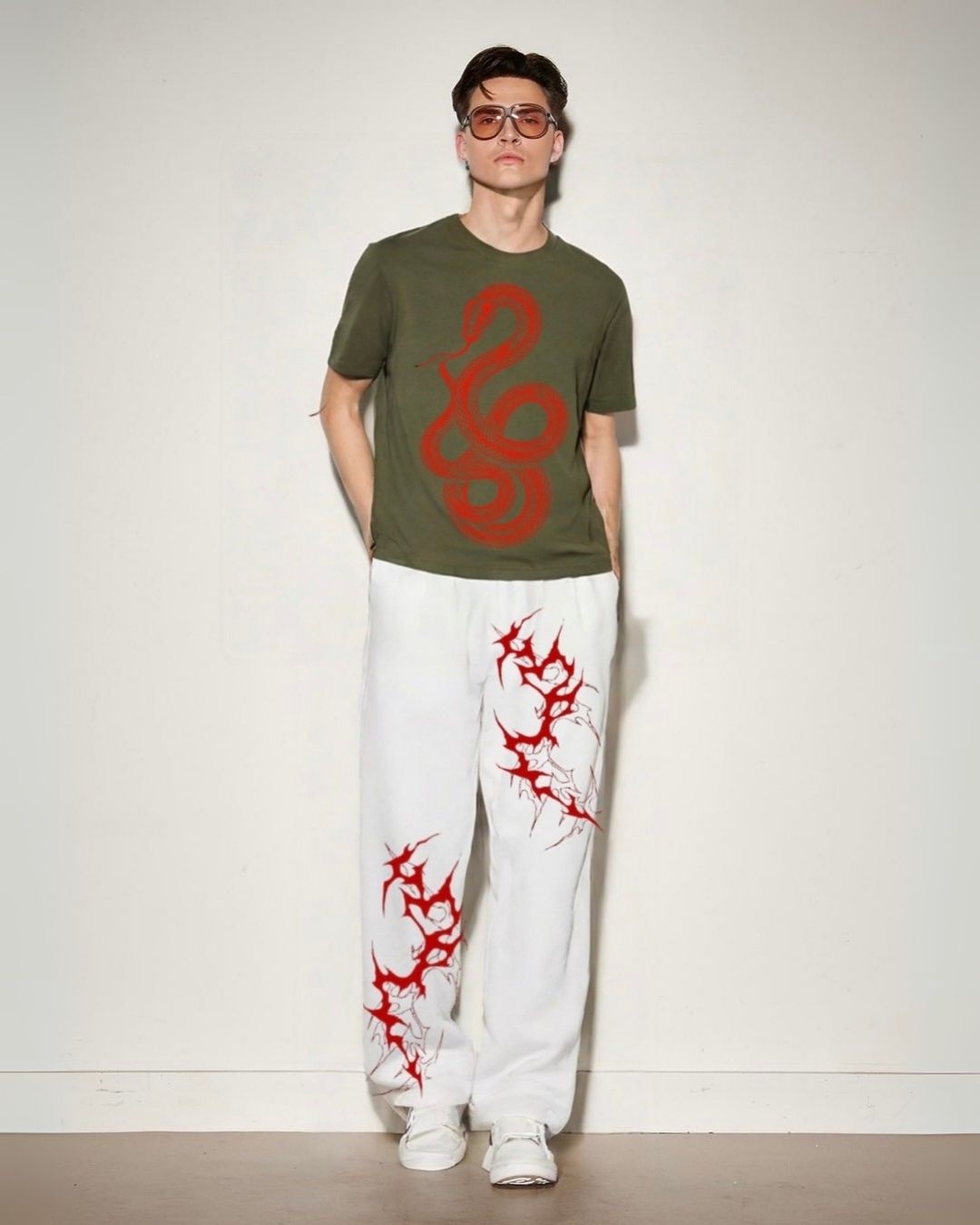 MEN'S RED SERPENT CORDS ( OLIVE AND WHITE )