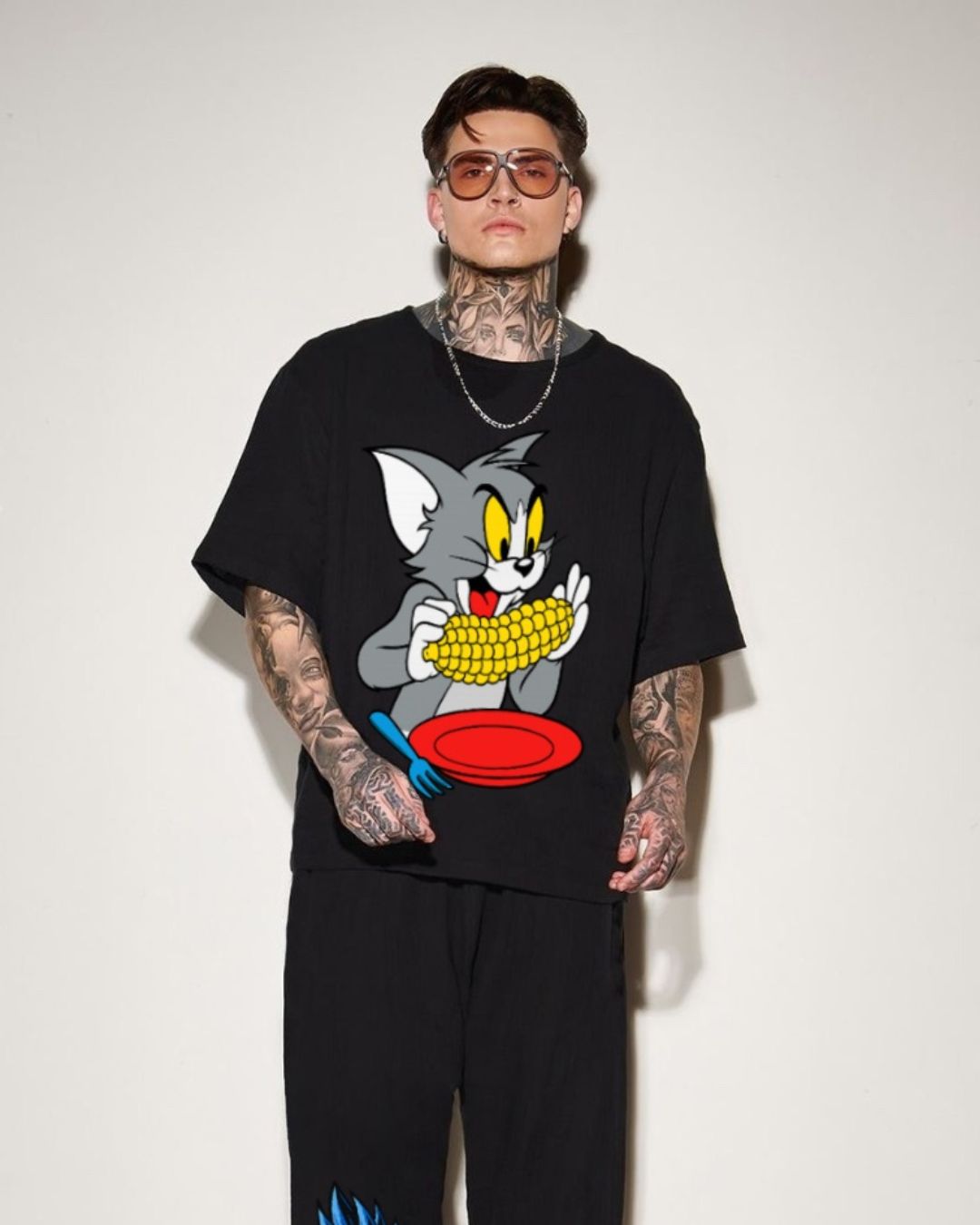 MEN’S STREET CARTOON OVERSIZED TSHIRT (BLACK)