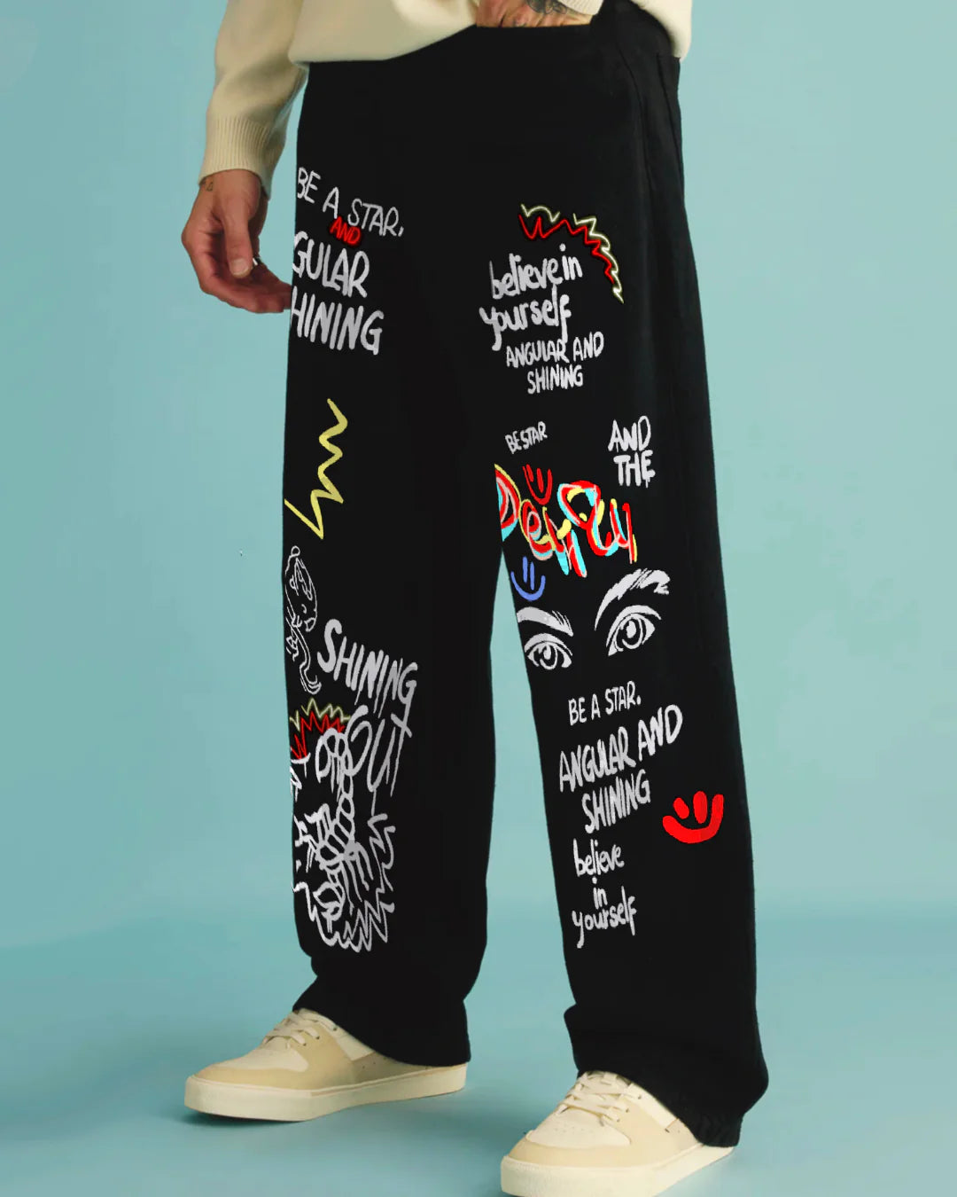 MEN'S BLACK COTTON PANTS - SHINING STAR(*)