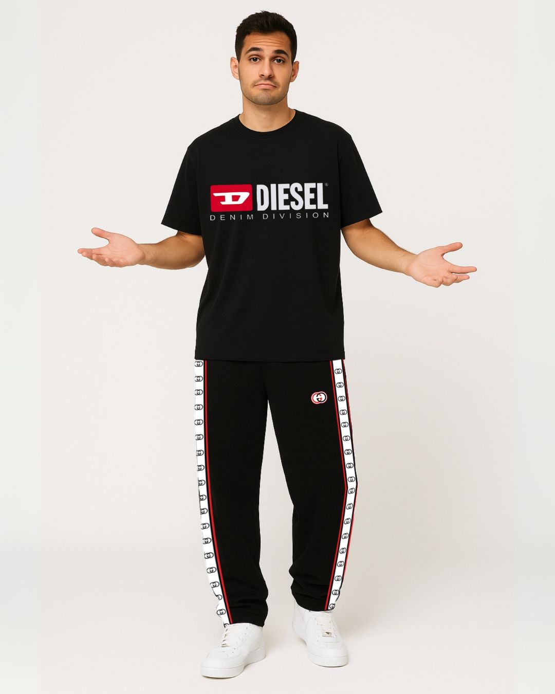 DIESEL BLACK TEES WITH GG STRIPE BLACK PANTS(*)
