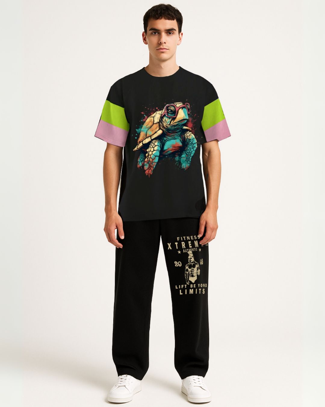 TURTLE BLACK TEES WITH FITNESS BLACK PANTS(*)