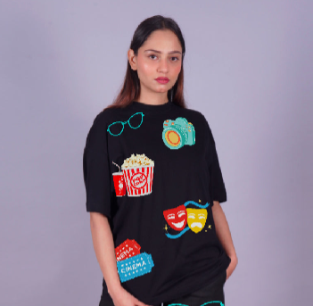 BLACK POPCORN TEE (*)