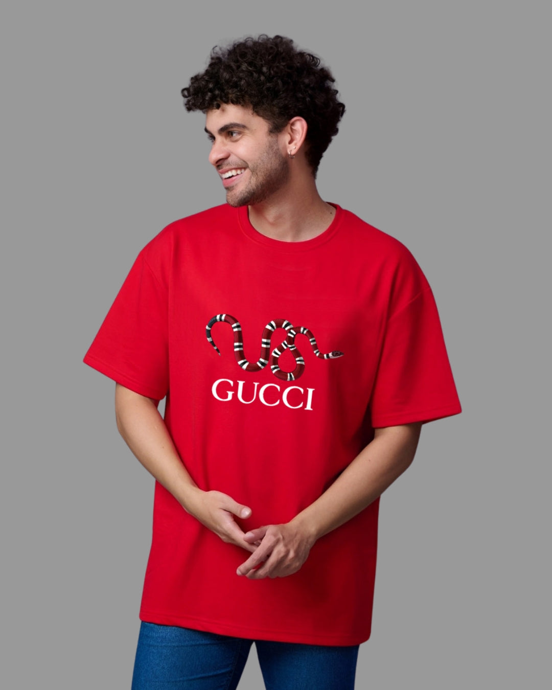 Gucci Snake Unisex Exclusive Oversized Tee - Red(*)