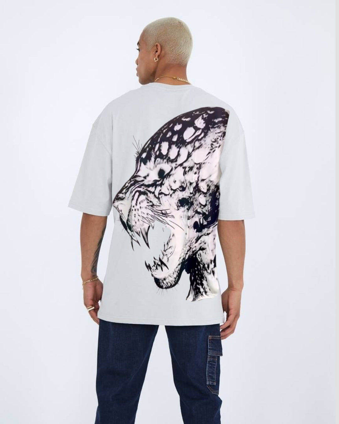 Screaming Leopard Unisex Exclusive Oversized Tee - White(*)