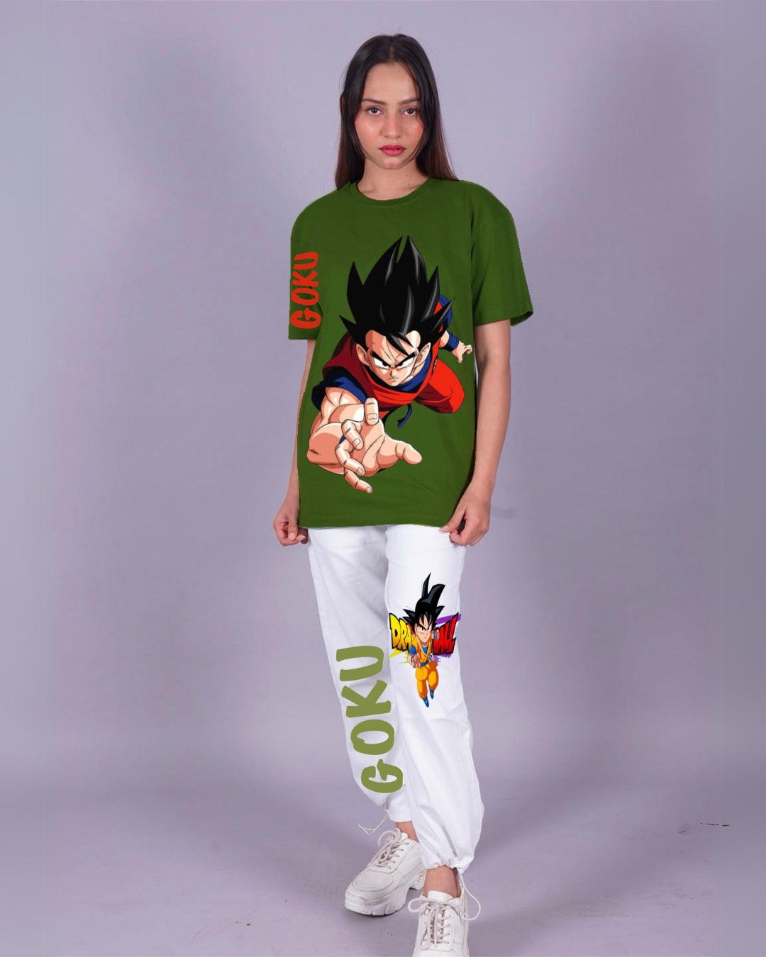 Women Goku Oversized Co-Ord Set - Olive and White