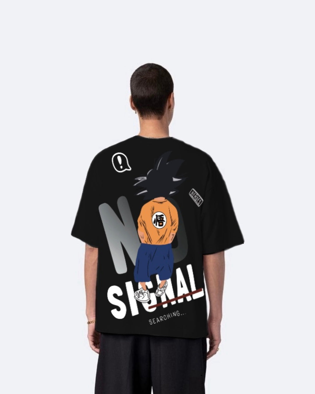 No Signal Design with Men's Black Oversized T-Shirt(*)