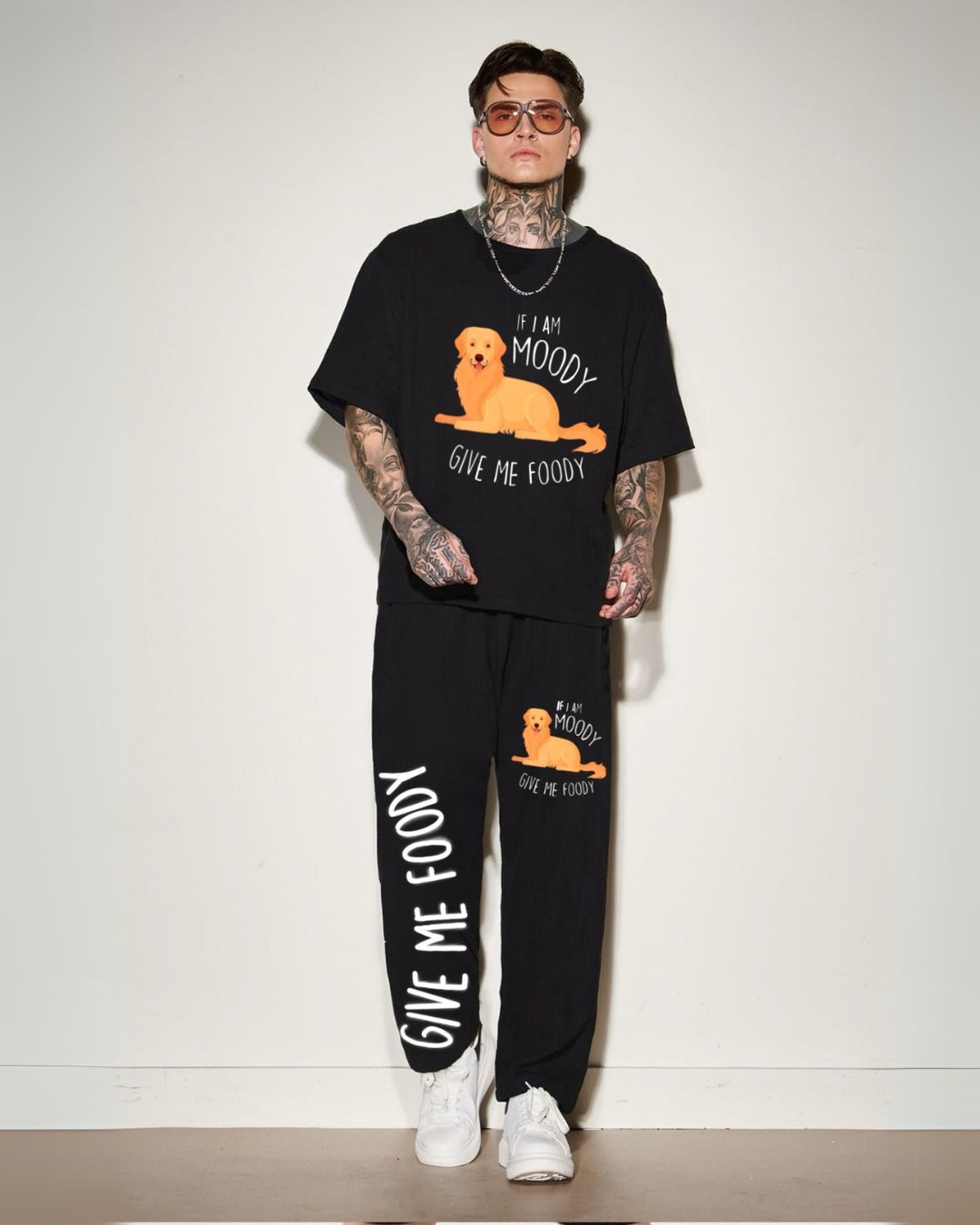 Men's Moody Pup Oversized Co-Ord Set - Black and Black