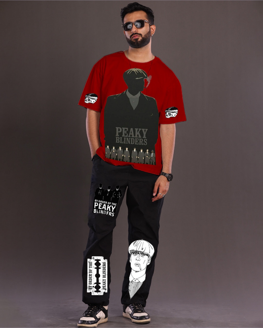 Men's Peaky Blinders Oversized Co-Ord Set - Red and Black