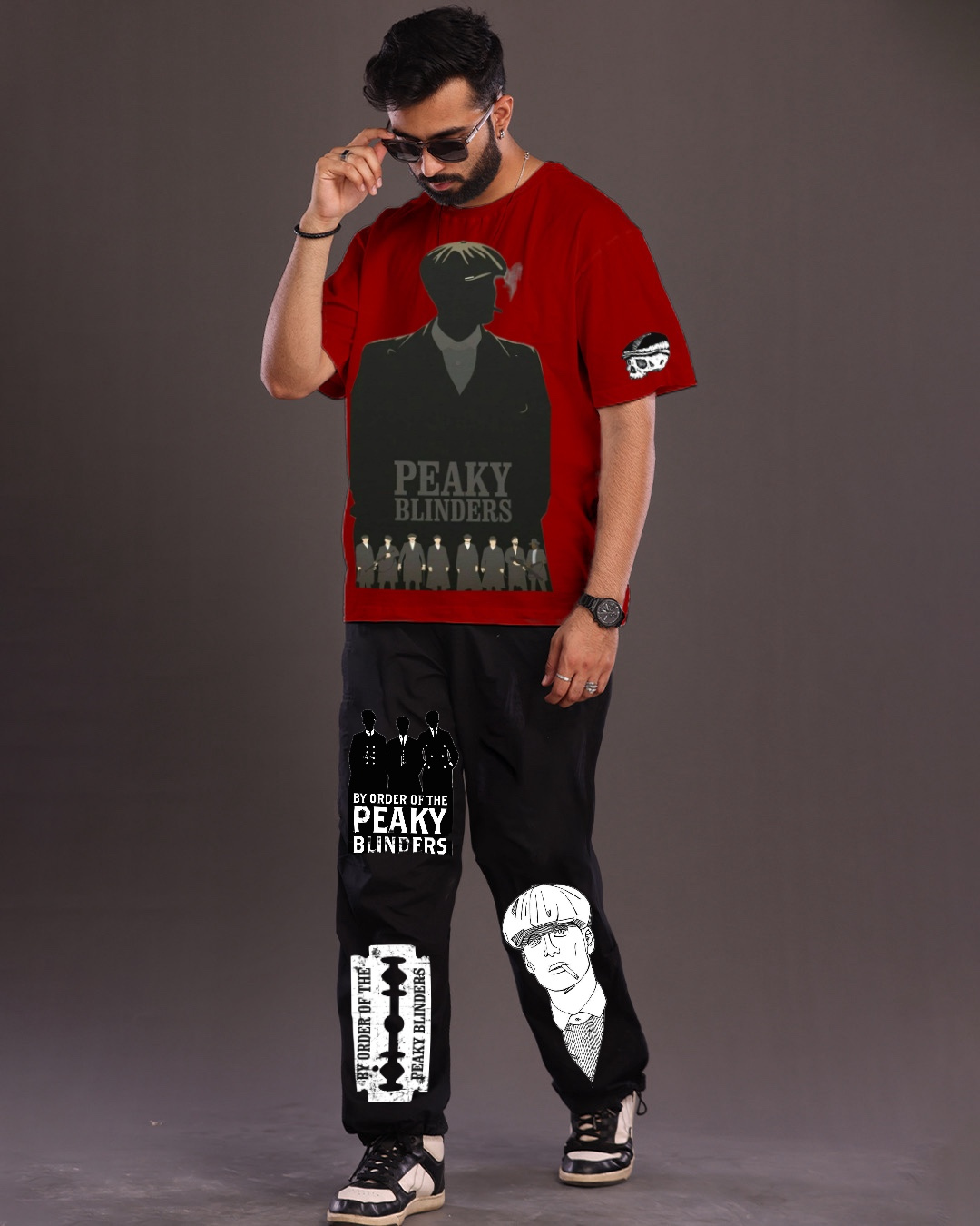 Men's Peaky Blinders Oversized Co-Ord Set - Red and Black