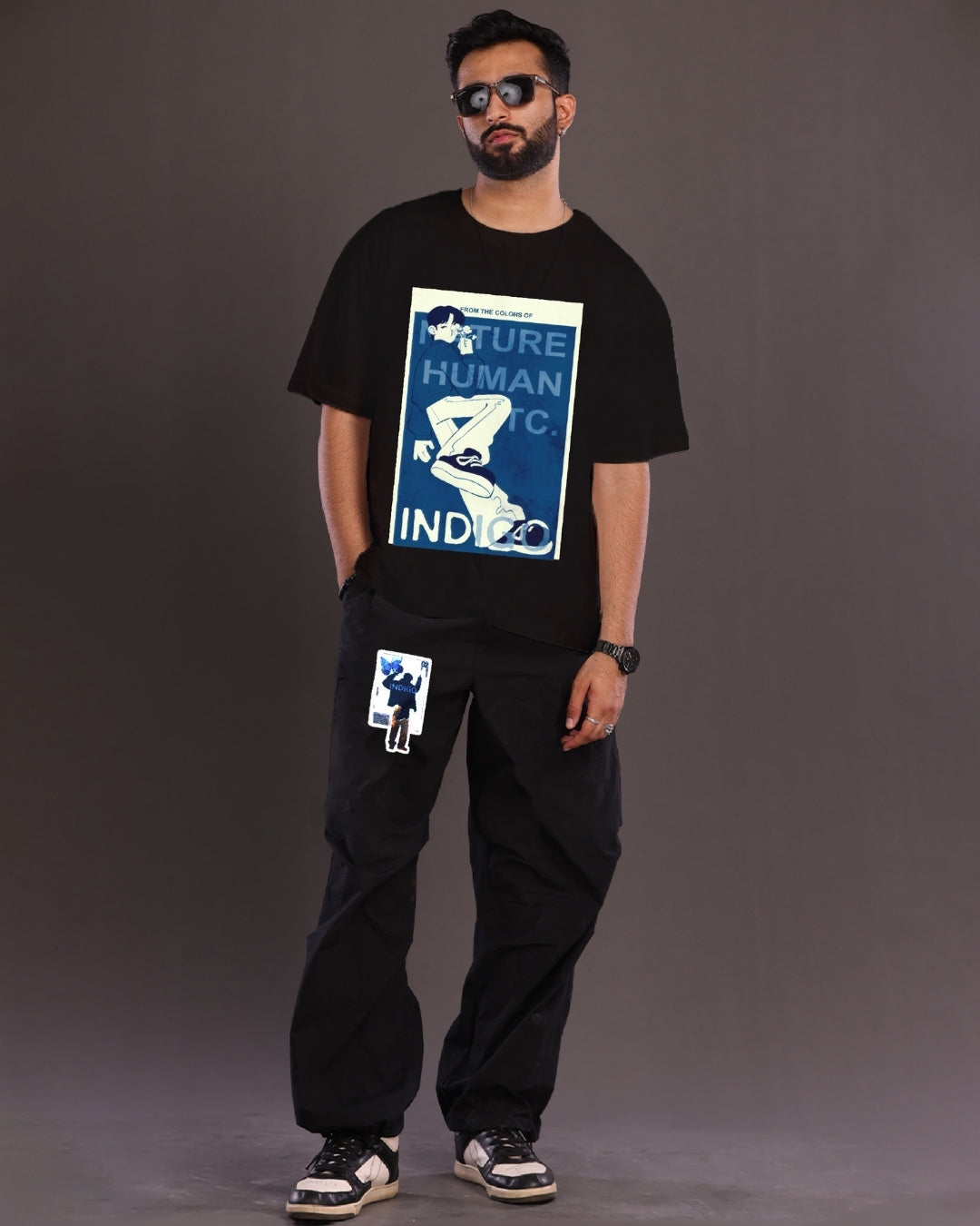 Men's Co Ord Set Men's Oversized in Black with BTS Indigo Design