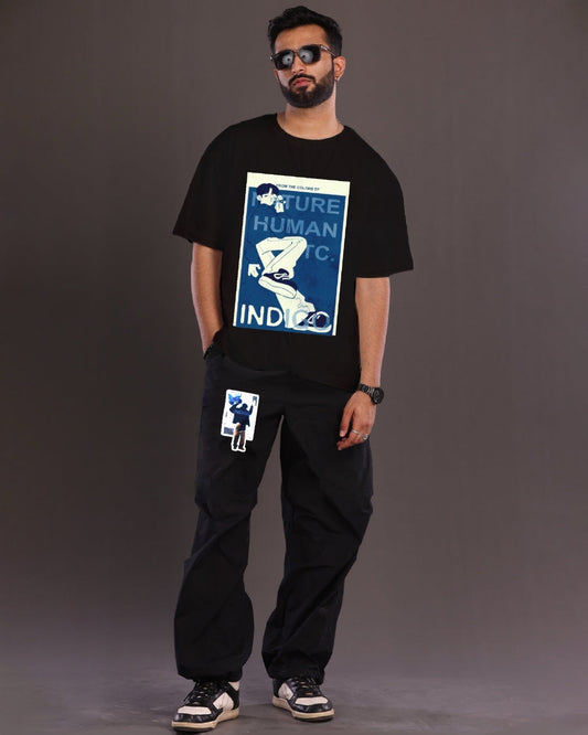 Men's Co Ord Set Men's Oversized in Black with BTS Indigo Design