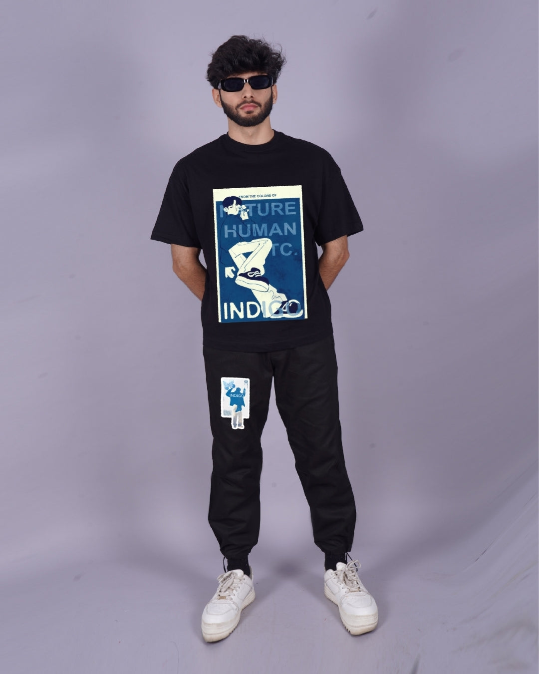 Men's Co Ord Set Men's Oversized in Black with BTS Indigo Design