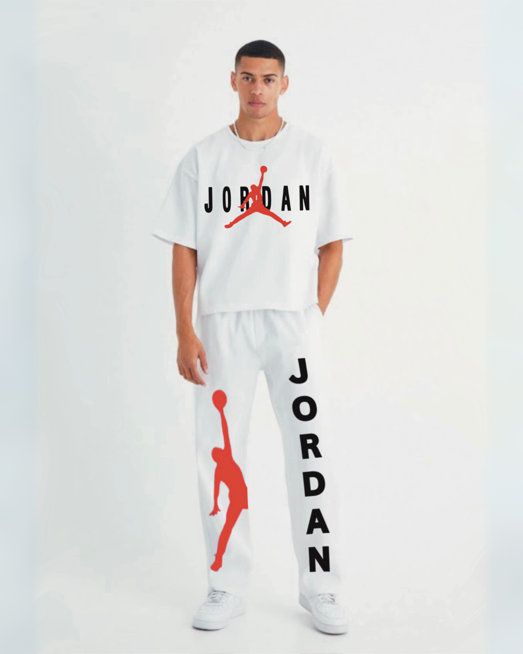 BASKETBALL WHITE OVERSIZED MEN'S CO ORD SET(*)