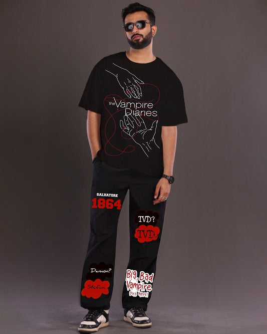 Men's vampire Diaries Oversized Black and Black Coord Set