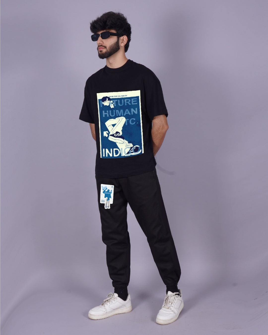 Men's Co Ord Set Men's Oversized in Black with BTS Indigo Design