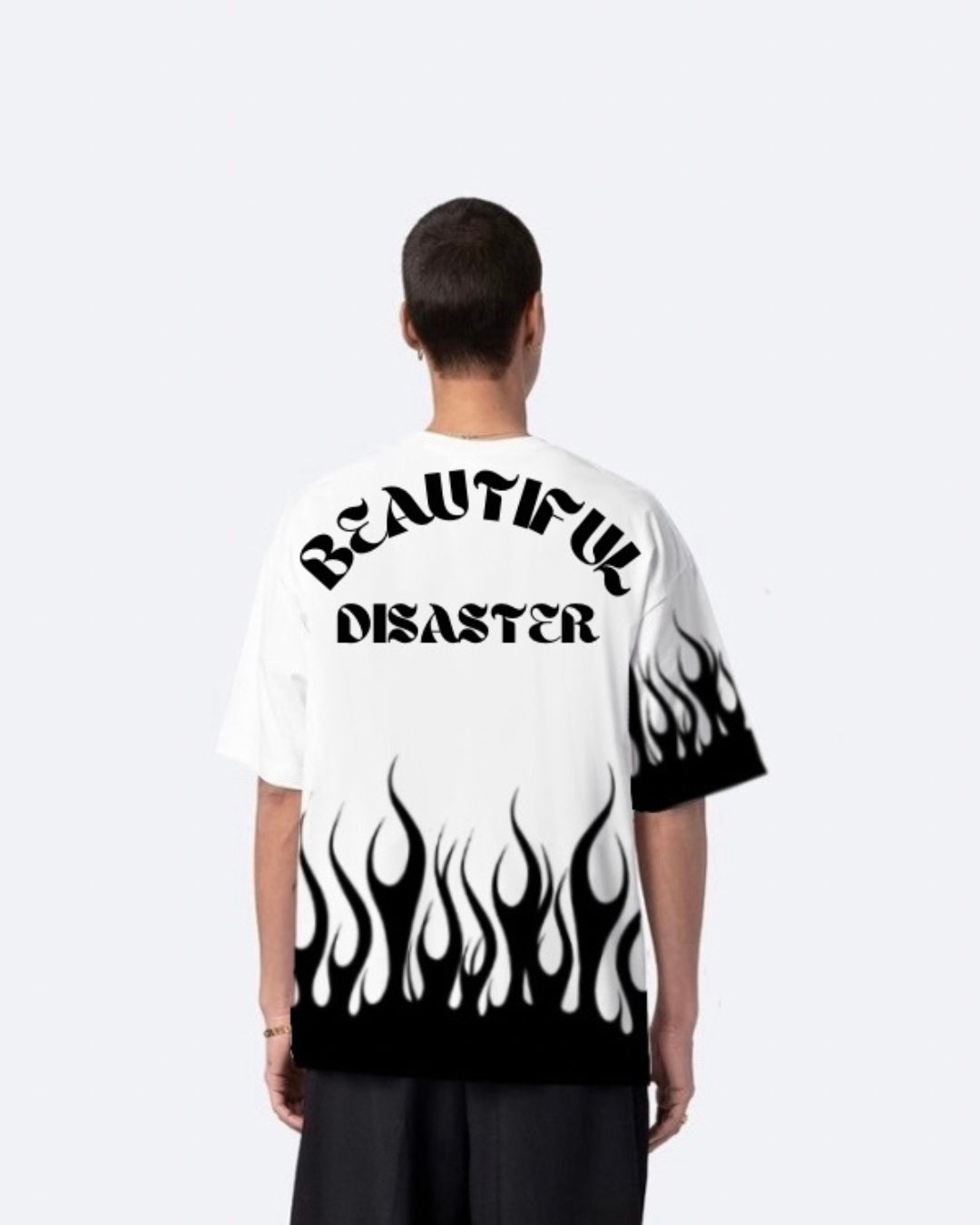 Beautiful Disaster White Urban Oversized T-Shirt for Men(*)