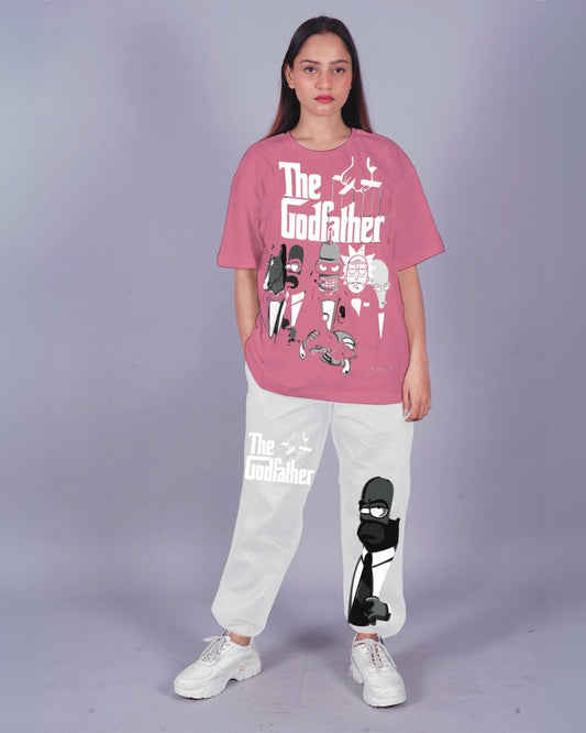 Women The Godfather Oversized Co-Ord Set - Pink and White