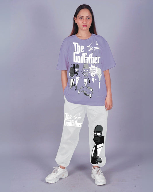 Women The Godfather Oversized Co-Ord Set - Purple and White