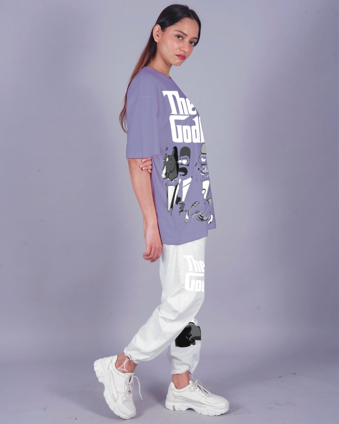 Women The Godfather Oversized Co-Ord Set - Purple and White