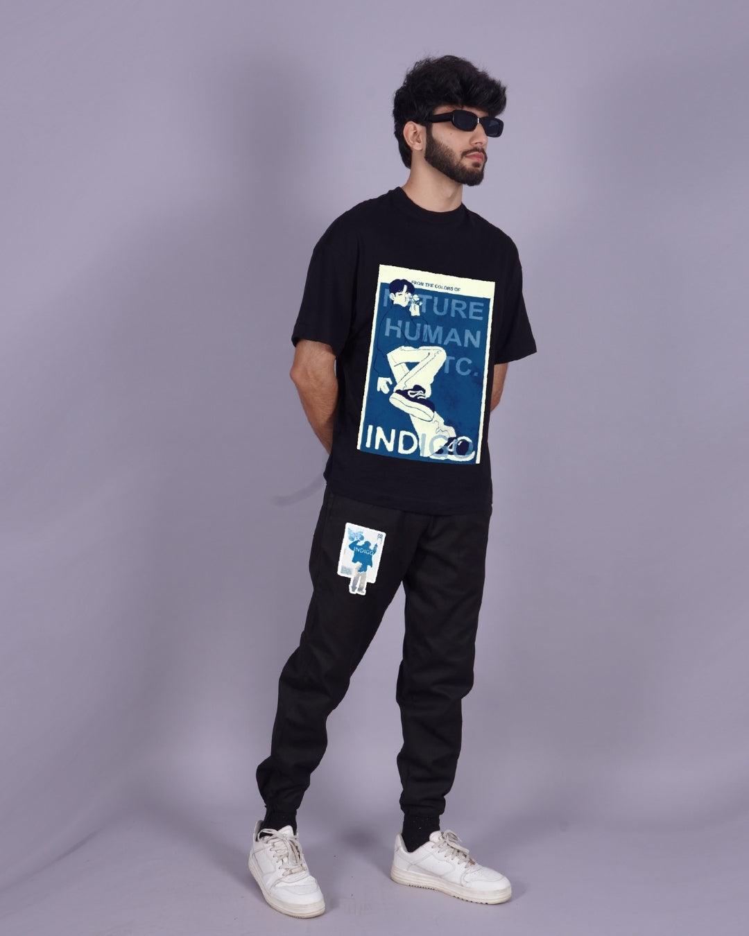 Men's Co Ord Set Men's Oversized in Black with BTS Indigo Design