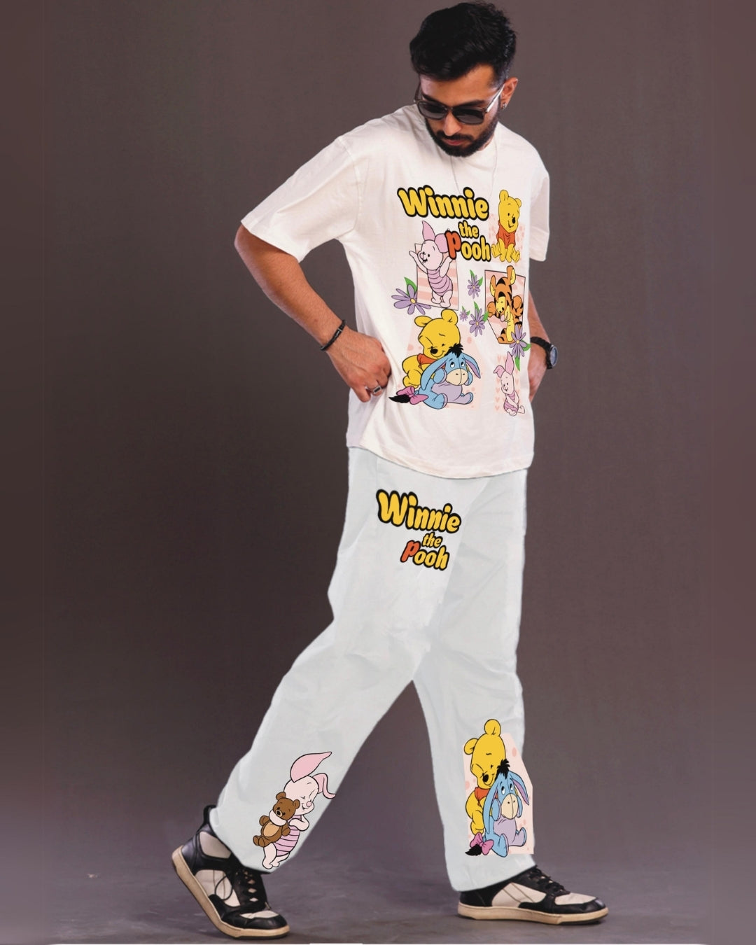 Men's Winnie the Pooh Oversized White and White Coord Set