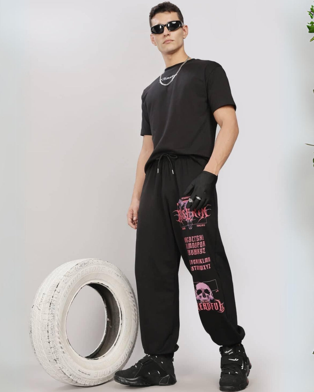 Men's Black Cotton Pant - Skull Trend