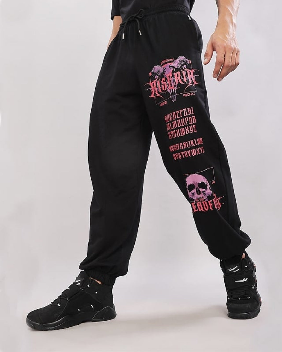 Men's Black Cotton Pant - Skull Trend