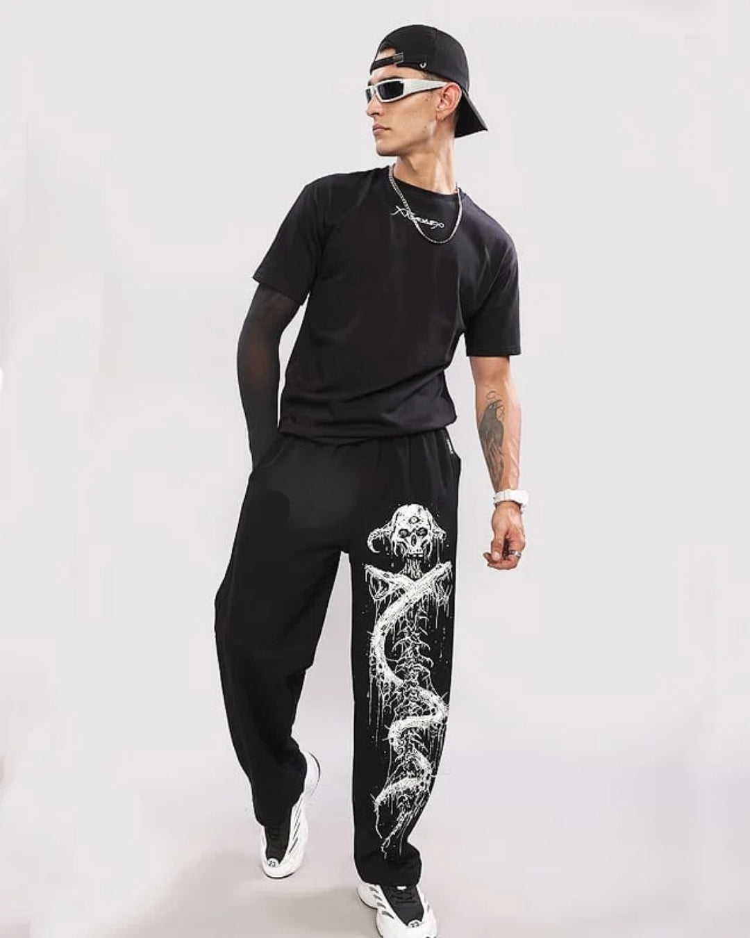 Men's Black Cotton Pant - Ghost Skull