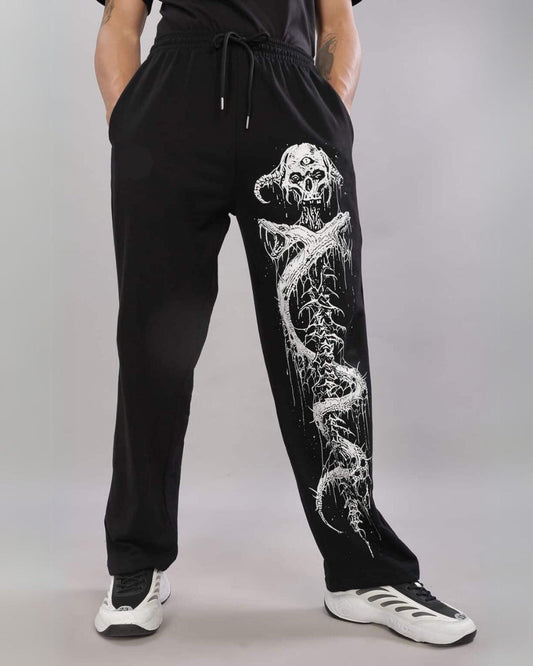 Men's Black Cotton Pant - Ghost Skull