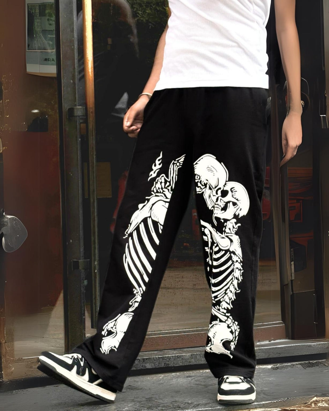 Men's Black Cotton Pant - Dual Skull