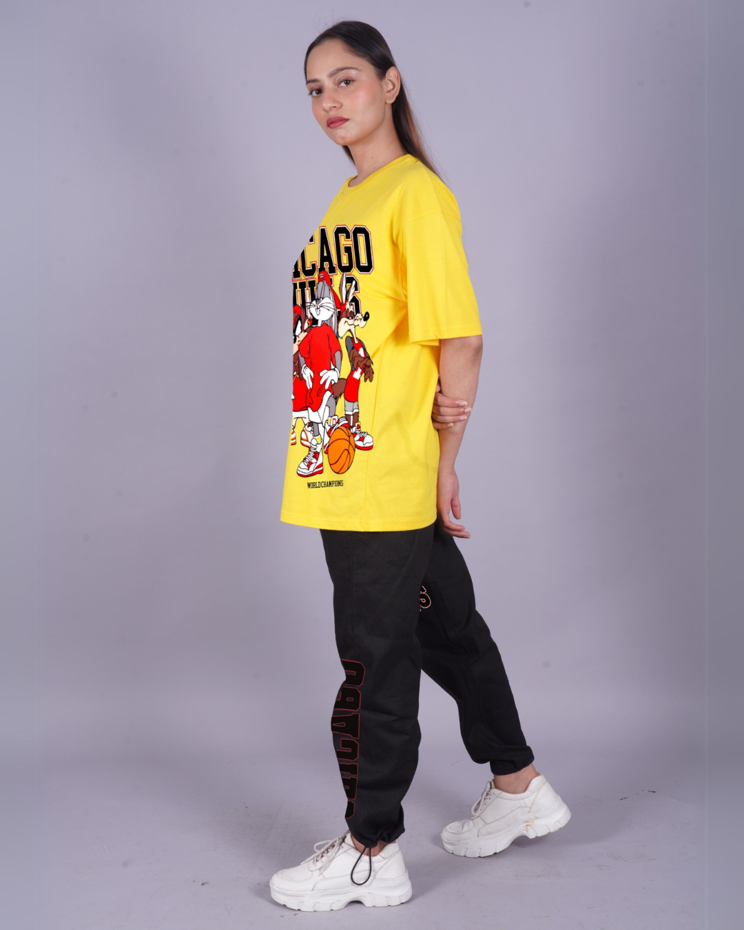 Women Chicago Bulls Oversized Co-Ord Set - Yellow and Black