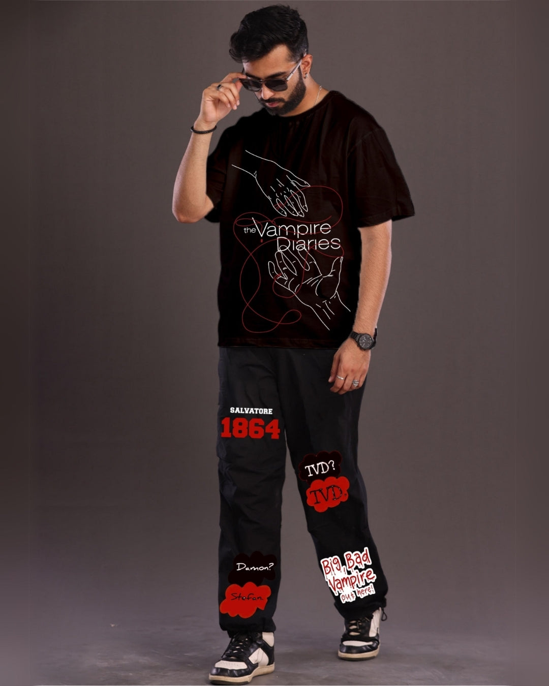 Men's vampire Diaries Oversized Black and Black Coord Set