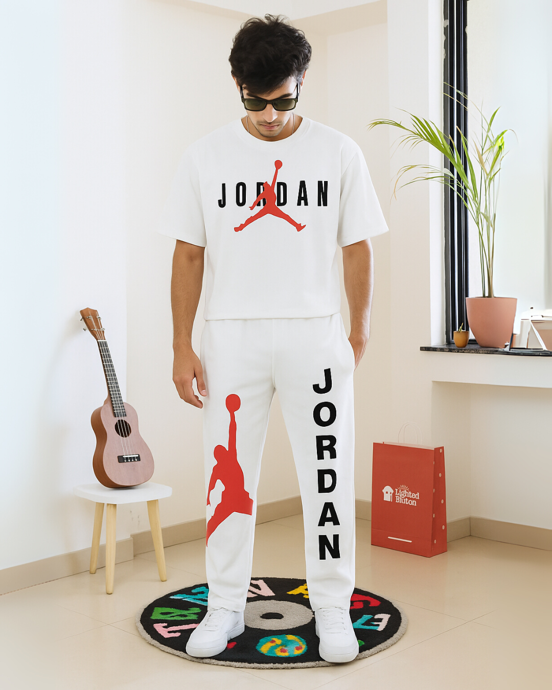 BASKETBALL WHITE OVERSIZED MEN'S CO ORD SET(*)