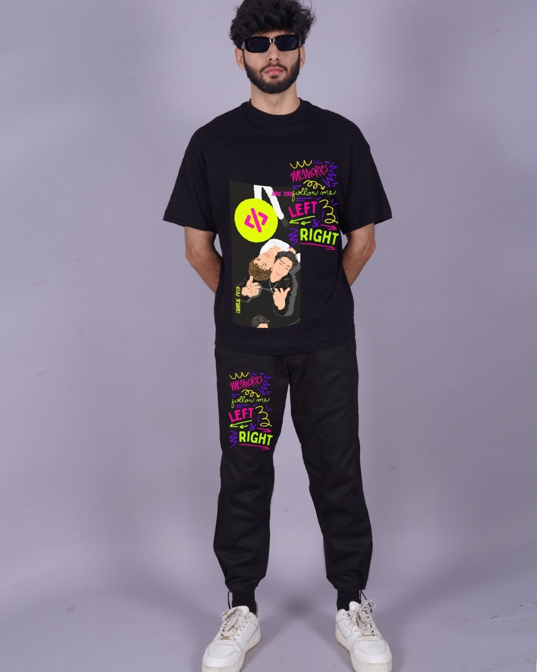 Men's Black Charlie Puth Left Right Co Ord Oversized Set for Men