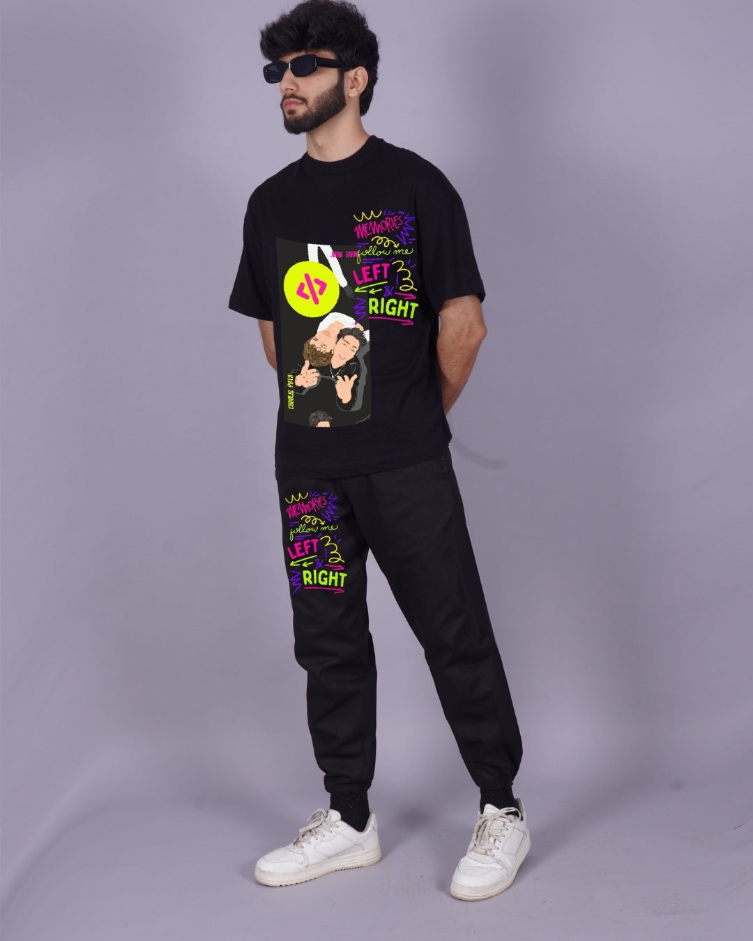 Men's Black Charlie Puth Left Right Co Ord Oversized Set for Men