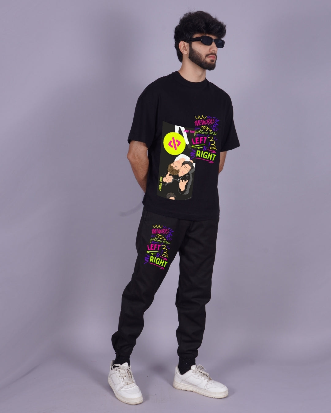 Men's Black Charlie Puth Left Right Co Ord Oversized Set for Men