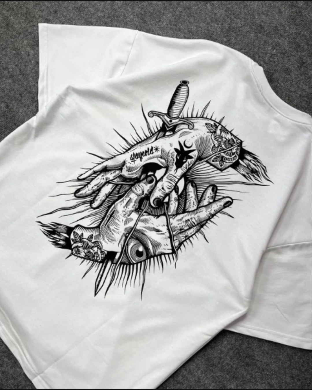 Demonic Hand Unisex Exclusive Oversized Tee - White