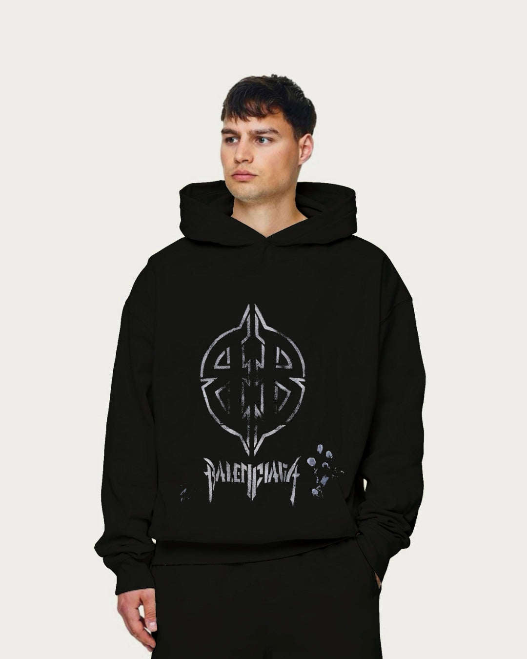 Unisex Black Oversized Hoodie - Balenciaga Graphic